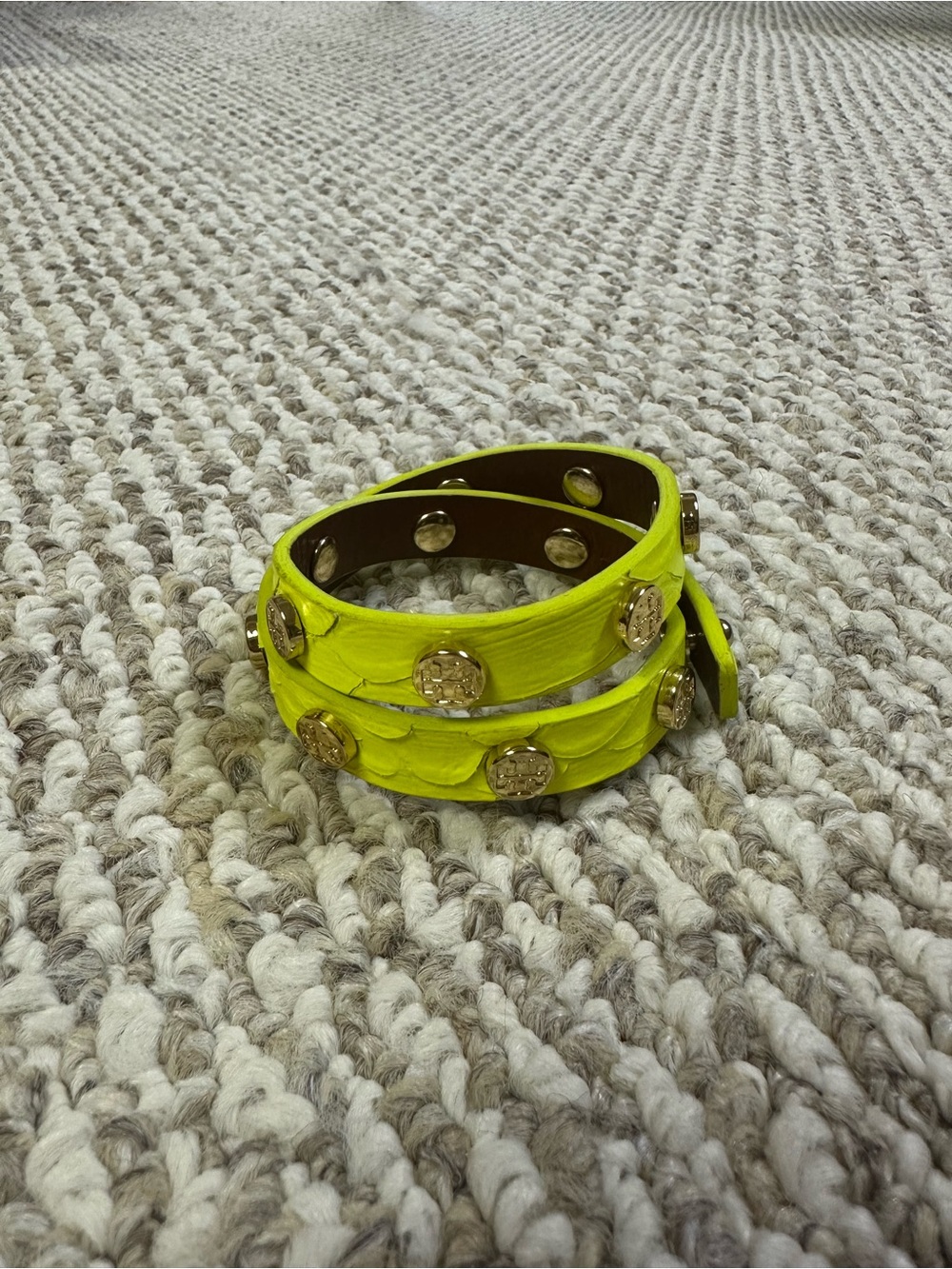 NWOT Tory Burch Snake Skin Double Wrap Bracelet - Neon Yellow